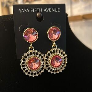 Saks Fifth Avenue Pink & White Crystal Earrings